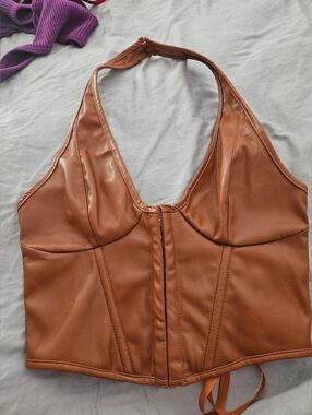 Faux Leather Halter Corset Top